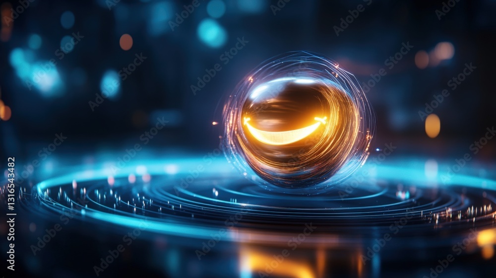 Poster dynamic energy sphere futuristic tech lab digital art high-tech environment close-up view innovation