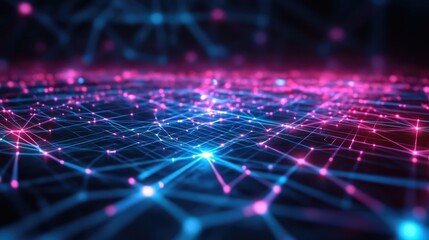 Obraz premium A digital network composed of nodes and interconnected lines is shown