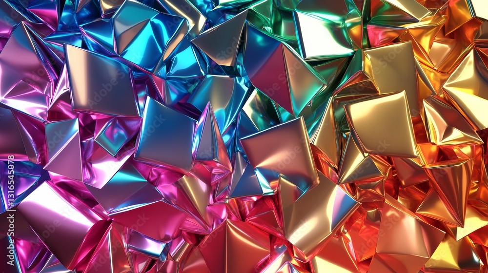 Poster abstract colorful metallic geometric shapes background shiny iridescent prismatic triangles modern d