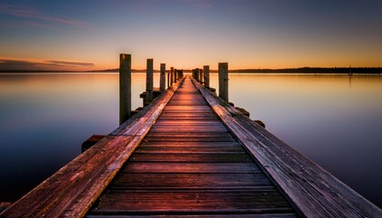 Deserted Wooden Pier at Sunset
