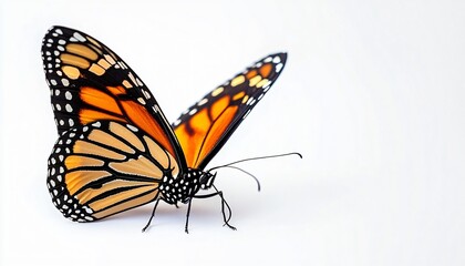 Naklejka premium A hyperrealistic image of a Monarch butterfly, perfect for nature-themed designs, educational materials, or serene artworks for spring and summer events.