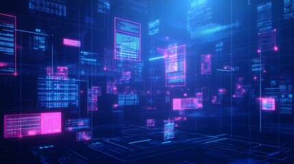 Fototapeta premium Abstract Futuristic Digital Data Display with Glowing Elements Overlay
