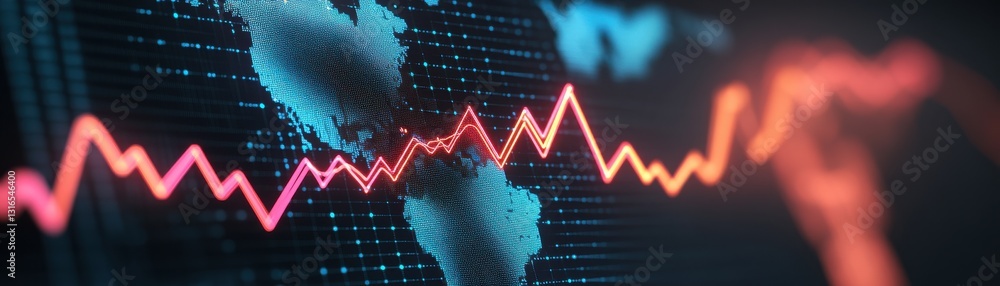Aufkleber a digital representation of fluctuating graphs overlaid on a world map, highlighting trends and move
