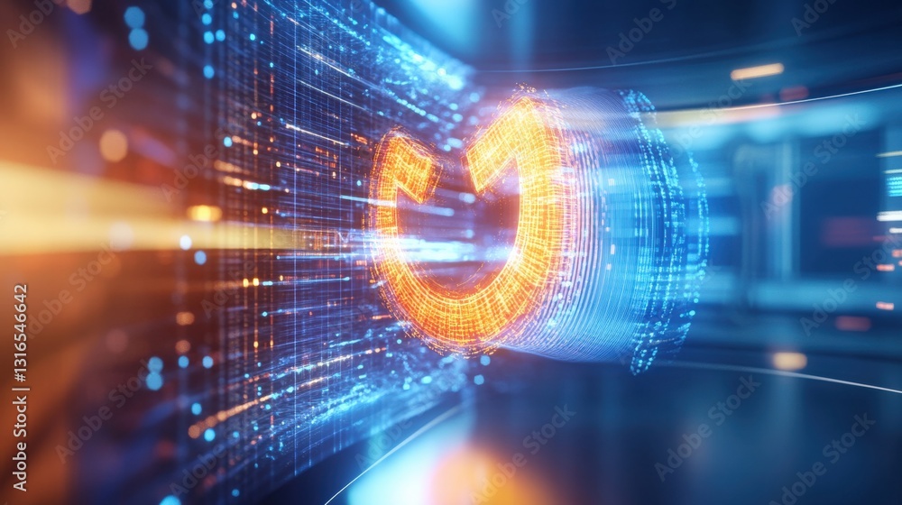 Poster dynamic digital transformation event featuring futuristic interfaces virtual environment graphic vis