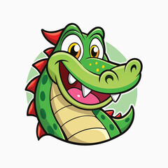 Smiling Cute baby crocodile thumb up minimalist head logo, Icon, element. Vector illustration