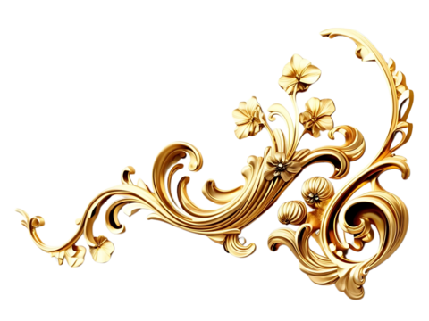 golden curves vintage decorative element, cut out, png, isolated