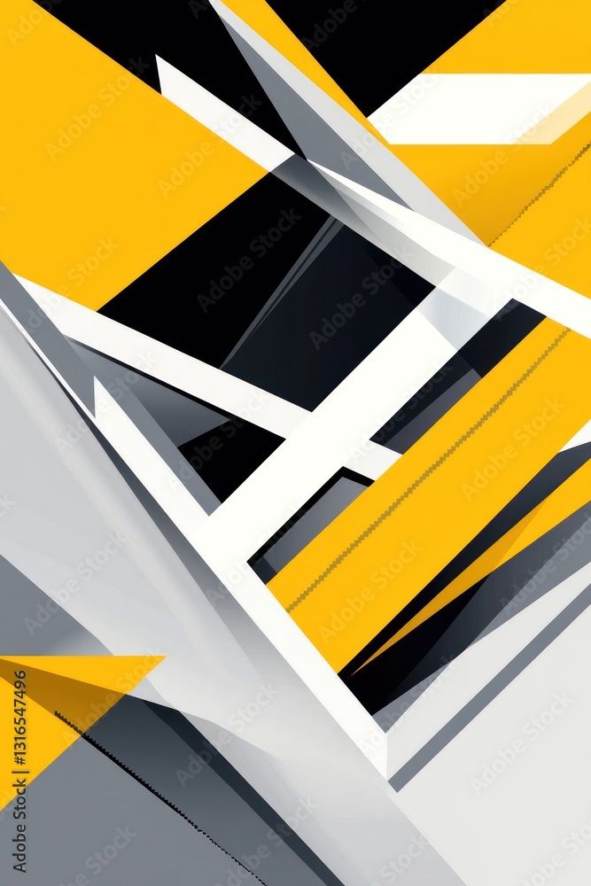 Poster abstract composition of sharp geometric shapes in yellow and black tones