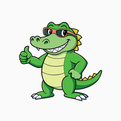 Smiling Cute baby crocodile thumb up minimalist head logo, Icon, element. Vector illustration
