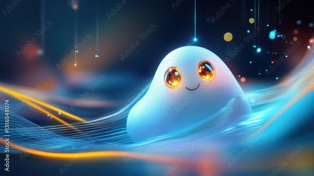 Poster whimsical animated character in a dazzling digital environment captivating viewpoint of a playful sc