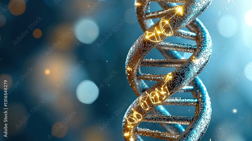 Aufkleber abstract representation of dna double helix structure with glowing elements and a blurred bokeh back