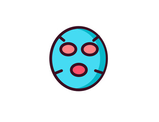 A Surprised Teal Mask With Rosy Cheeks And A Wide-open Mouth, A Playful And Vibrant Cartoon Design With Bold Outlines And Flat Coloring