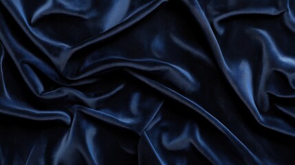 Fototapeta premium Dark blue fabric folded to create waves and textures across surface