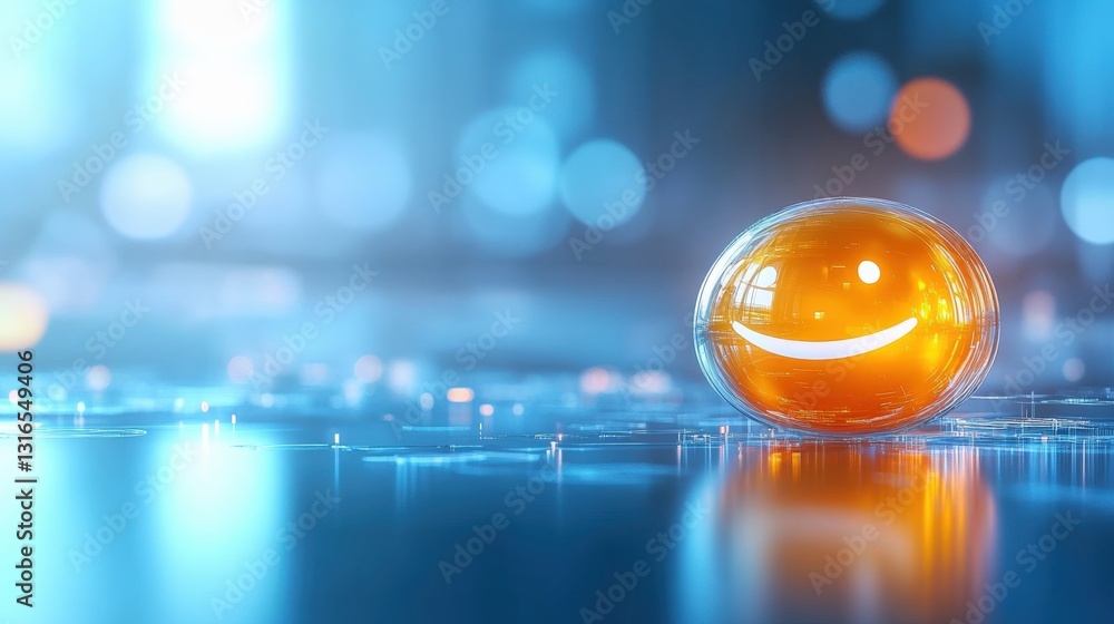 Poster captivating reflection of a smiling orange droplet on a futuristic surface technology environment cl