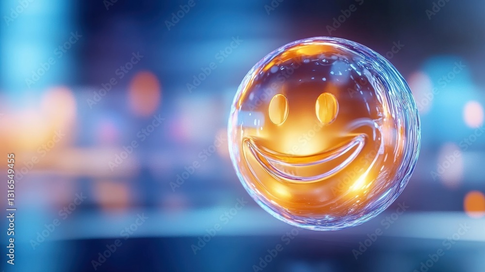 Poster optimistic smile bubble floating in a digital space abstract art vibrant colors digital environment 
