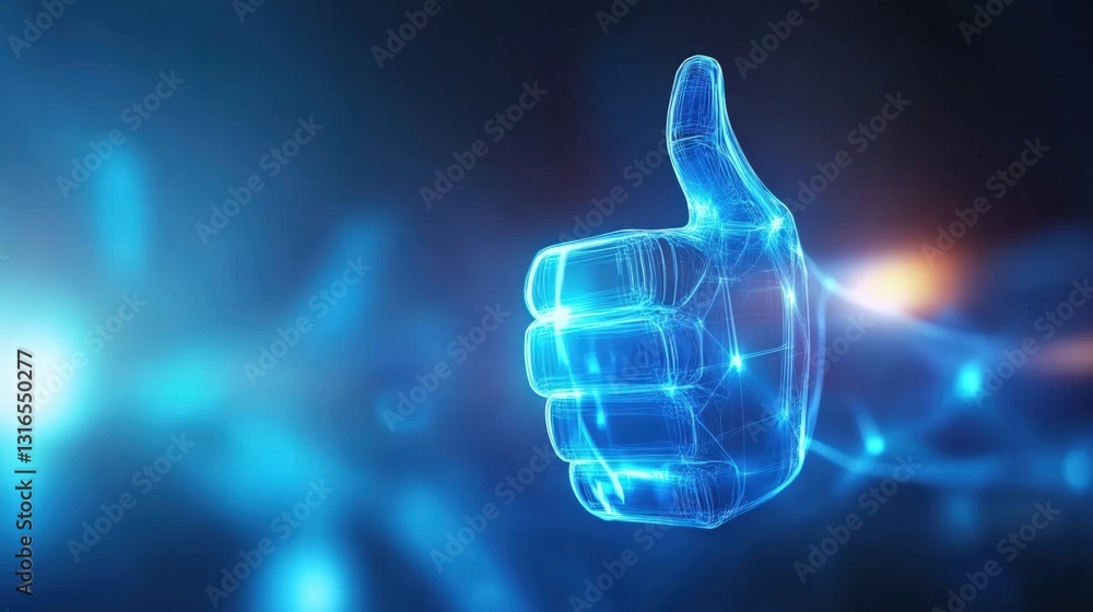 Aufkleber digital thumbs up gesture virtual space 3d animation futuristic environment close-up view positive i