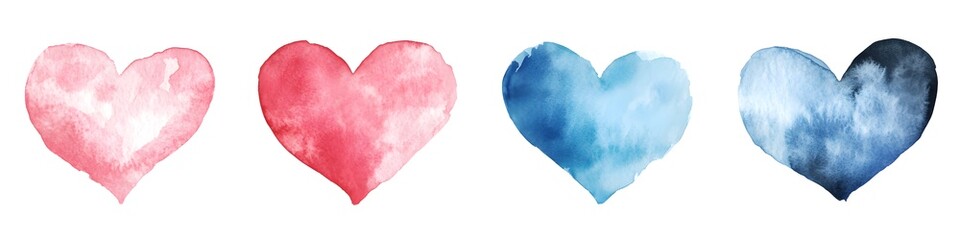 Watercolor Hearts in Various Shades