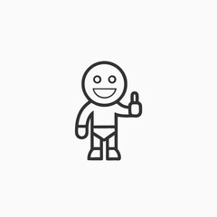 Fototapeta premium Cute cartoon superhero kid making a thumbs up sign minimalist head logo, Icon, element. Vector illustration