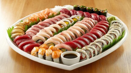 Assorted Sashimi and Rolls Platter in Natural Light