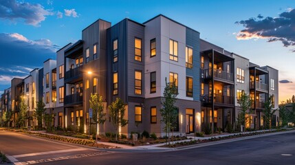 Modern apartment building at dusk. (1)