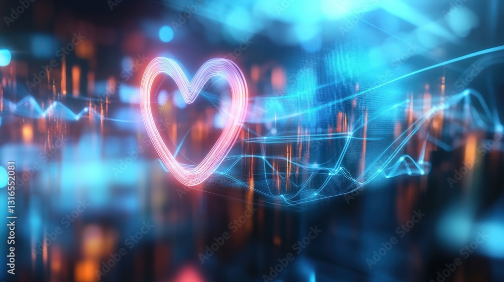 Poster digital heartbeat visualization virtual space abstract art cyber environment dynamic viewpoint emoti