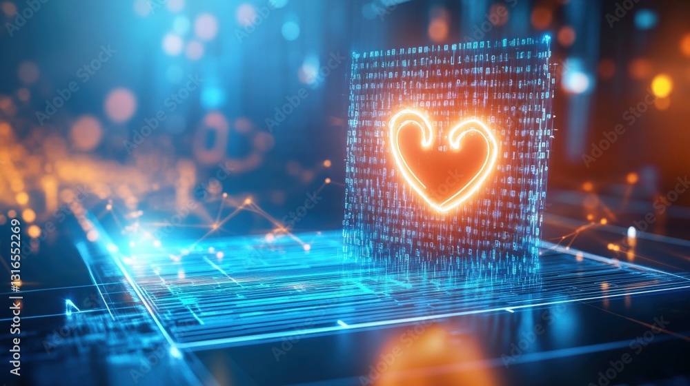 Poster digital heartbeat visualizing love in data streams virtual space digital art futuristic environment 