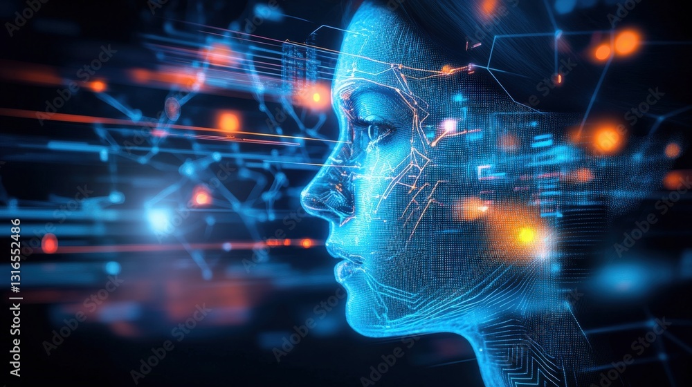 Aufkleber digital transformation event human-centric ai virtual space digital art futuristic environment side 