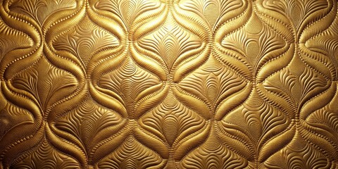 Obraz premium Luxurious Golden Embossed Textile with Intricate Ornate Pattern Featuring a Repeating Design of Elegant Curving Lines and Shapes