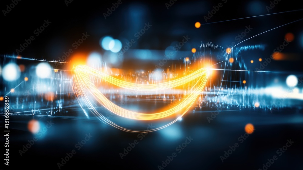 Poster dynamic digital visualization of a smiling symbol virtual realm abstract art tech environment futuri