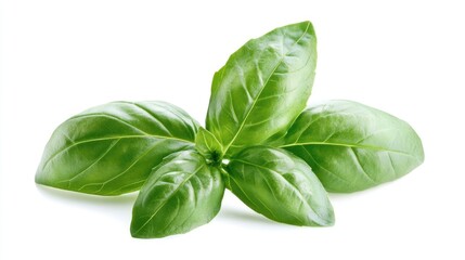 Fresh basil leaves isolated, vibrant green culinary herb on white background