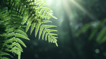 Sunbeams Dance Through Emerald Canopy A Serene Glimpse into the Heart of a Lush Fern