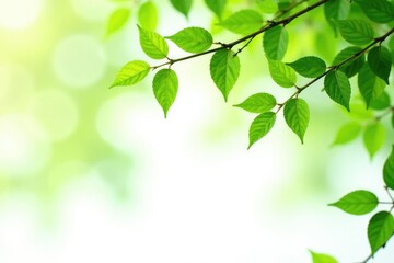 Obraz premium Delicate branches with soft green leaves isolated on white background, clean, foliage, trees