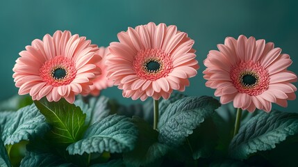 Charming Pink Gerbera Flower and Leaf Pattern on Pastel Green Background for Various Celebratory Occasions