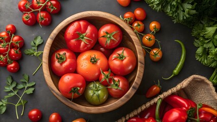 Fresh Red Tomatoes in Wooden Bowl Vibrant, Organic Culinary Shot V7