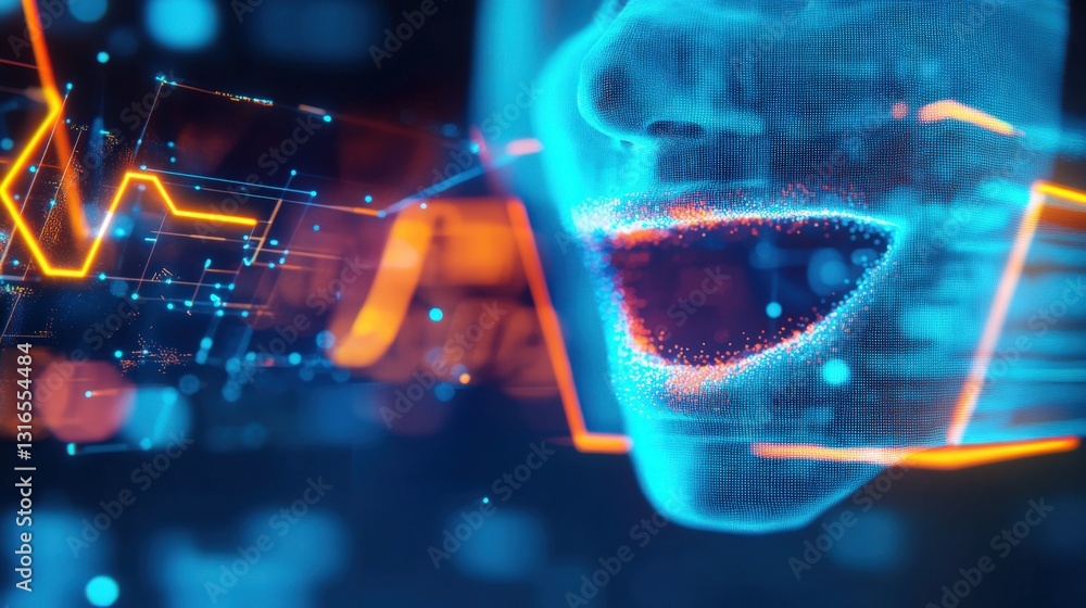 Poster analyzing digital voice recognition technology innovation lab graphic design virtual environment clo