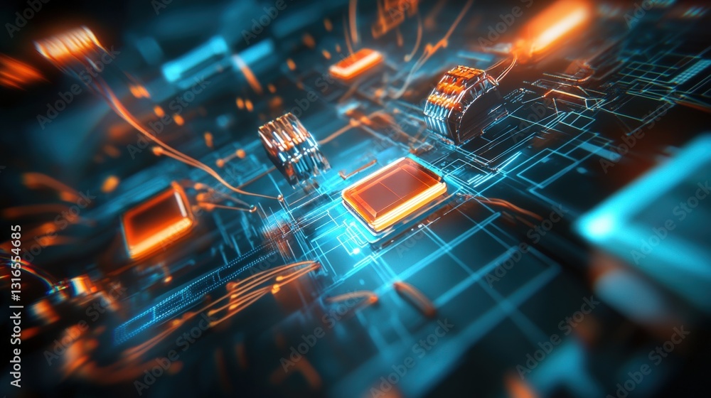 Poster dynamic circuitry visualization digital realm abstract graphic art futuristic environment close-up v