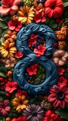 Beautiful and Meaningful Illustration of Number 8 with Floral Decorations for Women's Day Celebration with Ample Copy Space