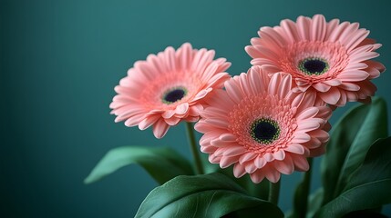 Charming Pink Gerbera Flower and Leaf Pattern on Pastel Green Background for Various Celebratory Occasions