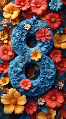 Beautiful and Meaningful Illustration of Number 8 with Floral Decorations for Women's Day Celebration with Ample Copy Space
