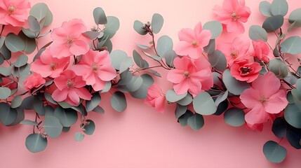 Captivating Floral and Eucalyptus Arrangement on Gentle Pink Background for Celebrating Unique Occasions