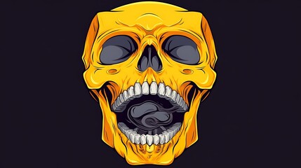 Fototapeta premium Golden Skull Digital Illustration: A Vibrant Dark Background Artwork AI Generated