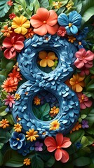 Intricate Floral Pattern Design with Number 8 for Women's Day Banner with Creative Copy Space