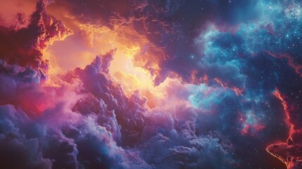 Complex Fractal Pattern with Vibrant Shades of Yellow, Orange, Pink, and Purple Showcasing Repeating Self-Similar Design and Mathematical Beauty.