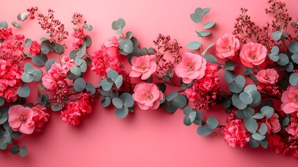 Captivating Floral and Eucalyptus Arrangement on Gentle Pink Background for Celebrating Unique Occasions
