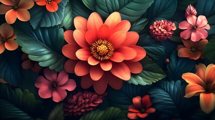 Captivating 3D Render of a Flower with Vibrant Leaves in a Lush Green Background for Celebrating Spring and Summer Occasions