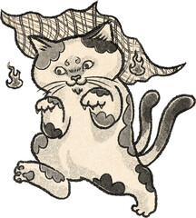 Inserted Image Traditional drawing on recycled papers of Cats spiritual or Neko Mata. Japan traditional spiritual. Spirit.