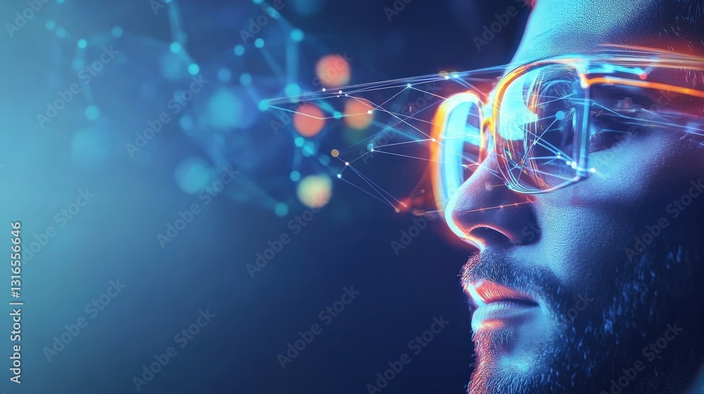 Poster innovative digital interaction futuristic setting portrait style high-tech environment close-up view