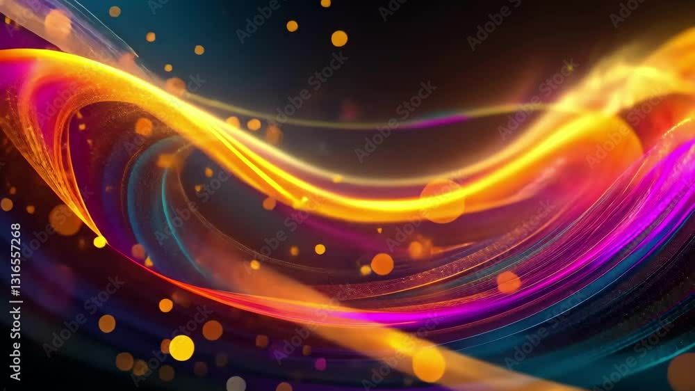 Poster glowing lines and particles create a dynamic abstract digital art display with vibrant colors, abstr