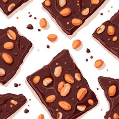 Vsai delicious chocolate bar pieces with peanuts covering seamless pattern