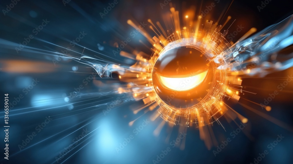 Aufkleber dynamic energy sphere explosion futuristic digital realm abstract visual art high-tech environment u