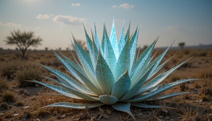 Majestic Agave Plant in Desert Landscape at Sunset Beautiful succulent in arid environment